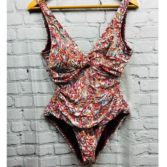 Lauren Ralph Lauren Womens High Cut Multicolor One Piece Bathing Suit Size 10 - Picture 2 of 9